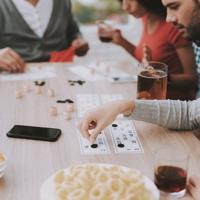 Friends playing games at a home party